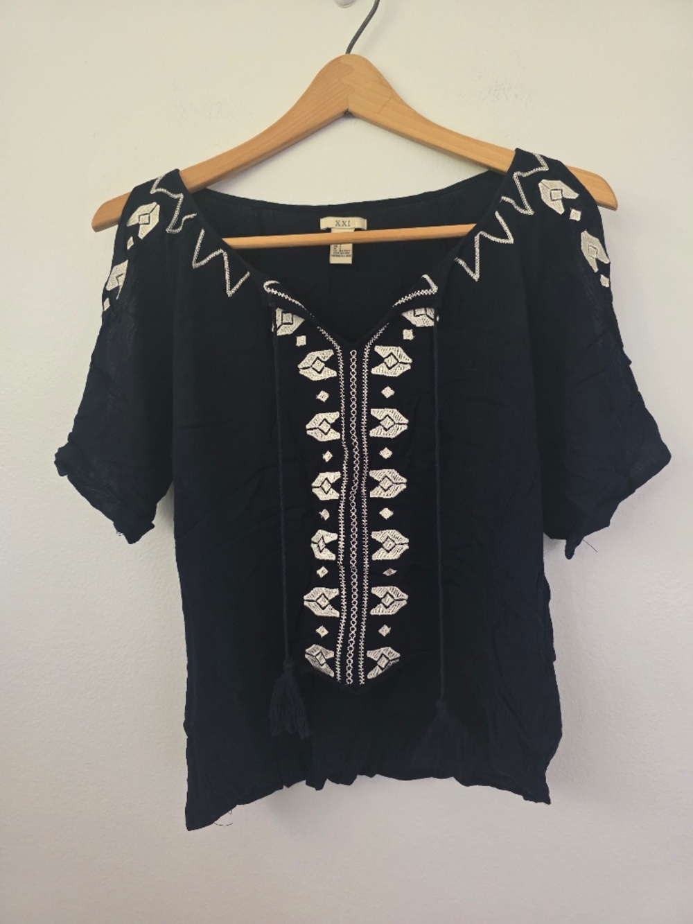 Forever 21 Women's Open Sleeve Embroidered Shirt - Small